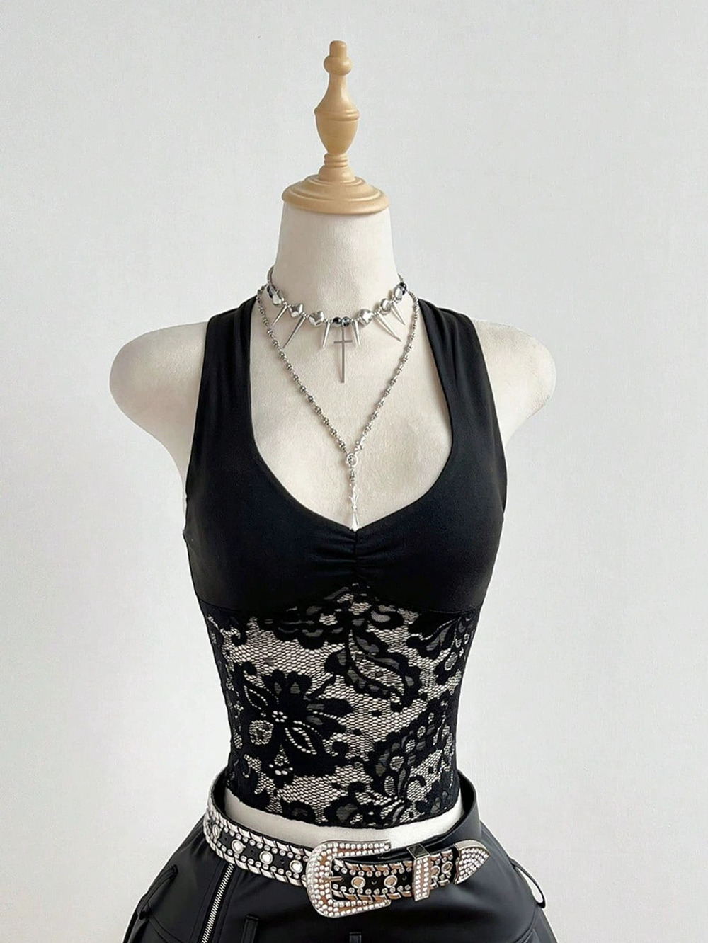 ZARA Summer Women Fashion Solid Color Lace Trim Back Tie Strap Tank Top